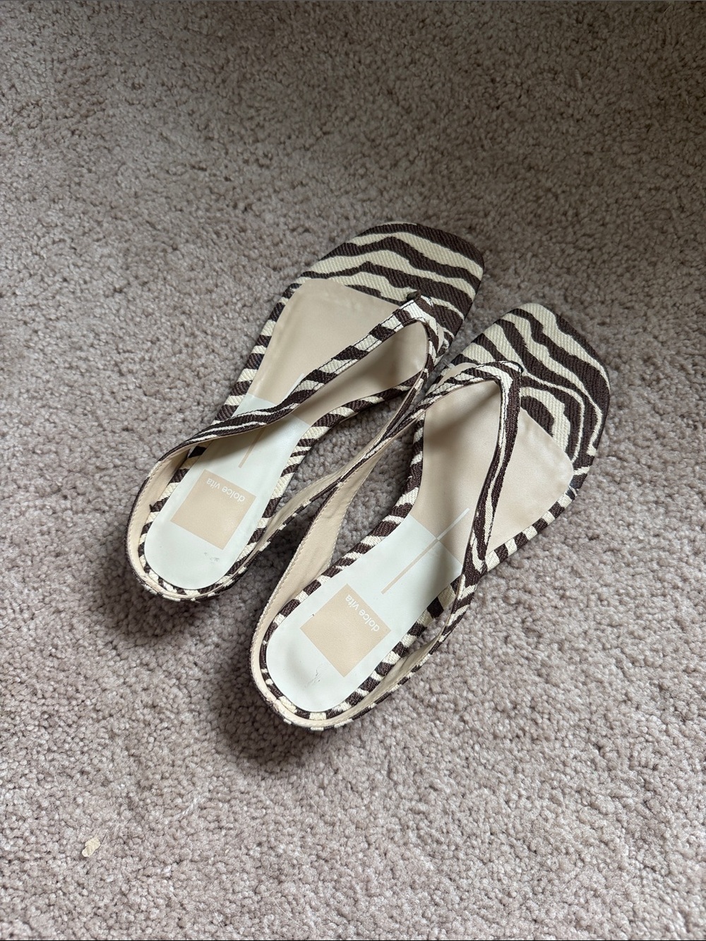 Dolce Vita Zebra-Print Square-Toe Women's Slide Sandals - Brown & Cream